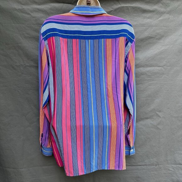 Lauren Ralph Lauren 100% Silk Striped Multicolored Collared Shirt Top Blouse - Picture 2 of 6